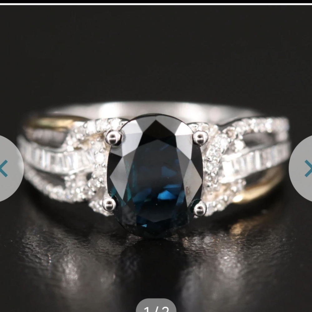 EFFY 14K WHITE & YELLOW GOLD DIAMOND, NATURAL SAPPHIRE RING